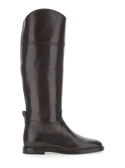 Brunello Cucinelli Leather Boots Monile In Brown
