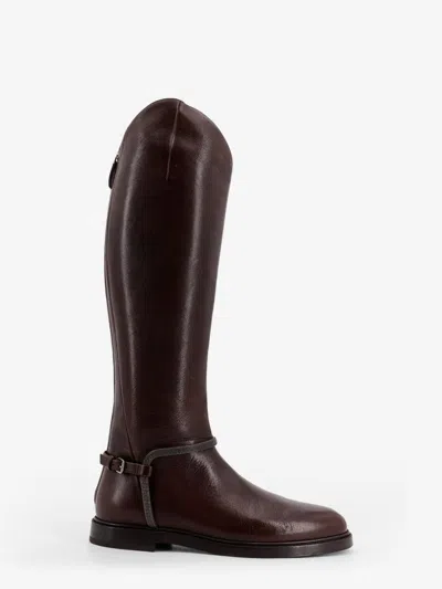 BRUNELLO CUCINELLI LEATHER BOOTS WITH MONILI DETAIL