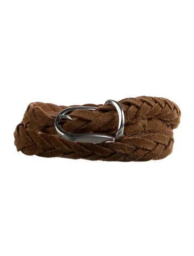 Pre-owned Brunello Cucinelli Leather Braided Accents Belt In Brown