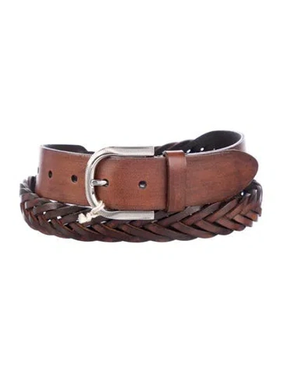 Pre-owned Brunello Cucinelli Leather Braided Accents Belt In Brown
