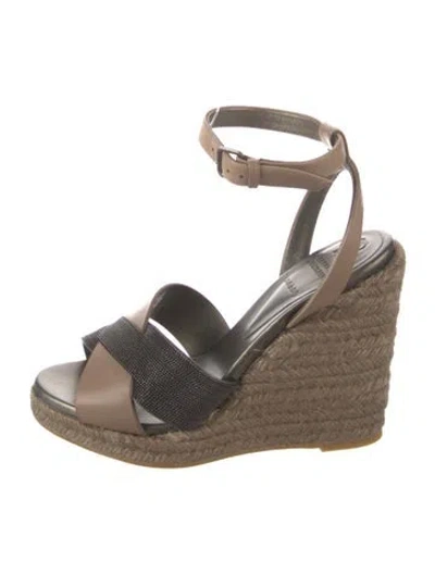 Pre-owned Brunello Cucinelli Leather Braided Accents Espadrilles In Brown