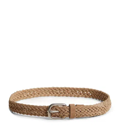 Brunello Cucinelli Kids' Braided Suede Belt In Brown