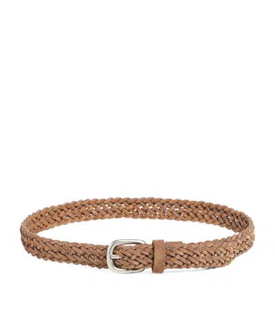 Brunello Cucinelli Kids' Leather Braided Belt In Brown