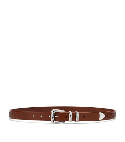 Brunello Cucinelli Leather Braided-trim Belts In Brown
