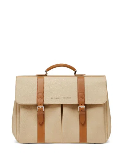 Brunello Cucinelli Leather Briefcase In Neutrals