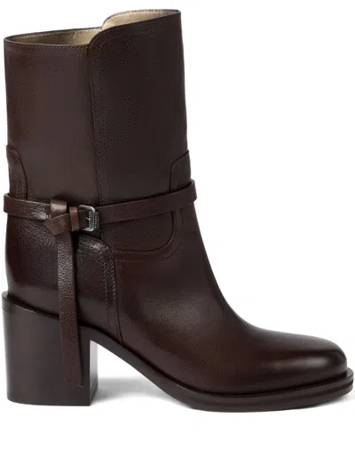 Brunello Cucinelli Leather Buckle-strap Boots In Brown