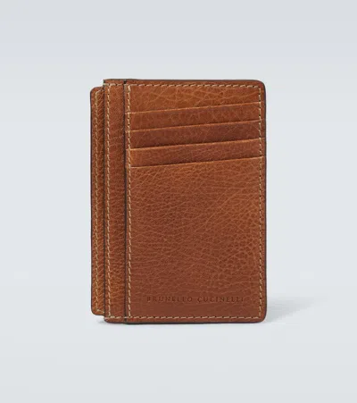 Brunello Cucinelli Leather Card Holder In Brown