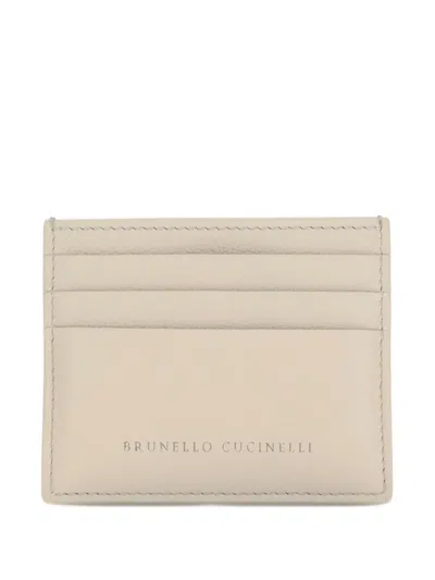 Brunello Cucinelli Leather Card Holder In Neutral