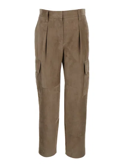 Brunello Cucinelli Leather Cargo Pants In Brown