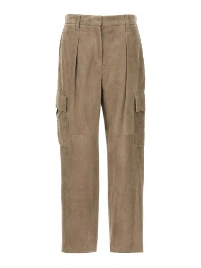 Brunello Cucinelli Leather Cargo Trousers In Brown