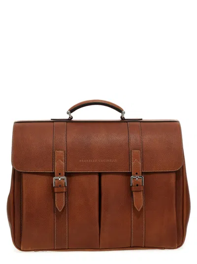 Brunello Cucinelli Leather Carry Handbag In Brown