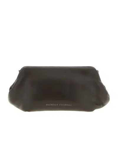 Brunello Cucinelli Leather Chain-strap Clutch Bag In Brown