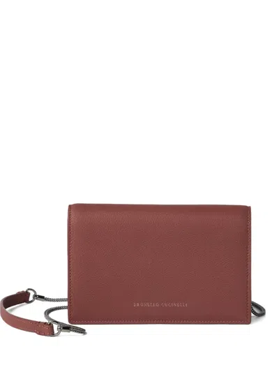 Brunello Cucinelli Leather Chain Wallet In Burgundy