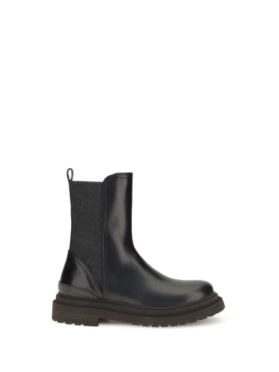Brunello Cucinelli Leather Chelsea Ankle Boots In Black