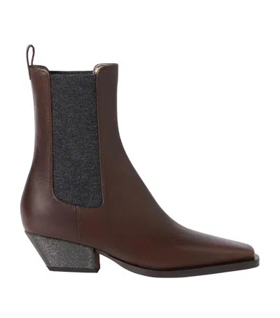 Brunello Cucinelli Leather Chelsea Boots 50 In Brown