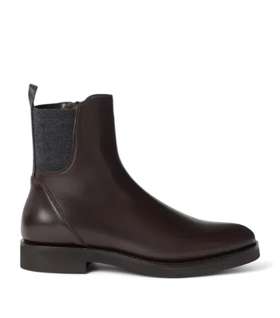 Brunello Cucinelli Leather Chelsea Boots In Brown