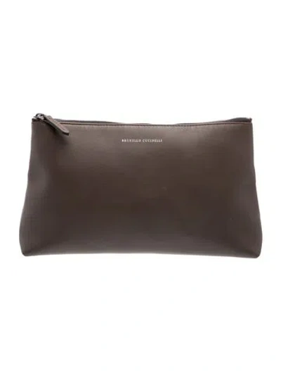 Pre-owned Brunello Cucinelli Leather Clutch In Gray