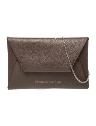 Pre-owned Brunello Cucinelli Leather Clutch In Gray