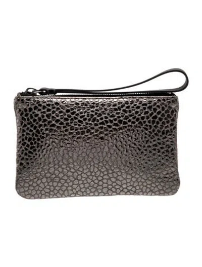 Pre-owned Brunello Cucinelli Leather Clutch In Metallic/silver