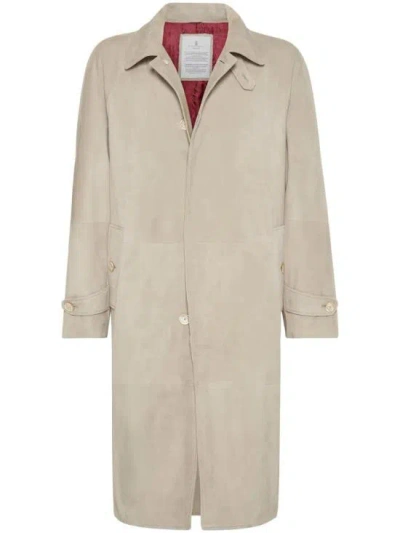 Brunello Cucinelli Leather Coat In Gray