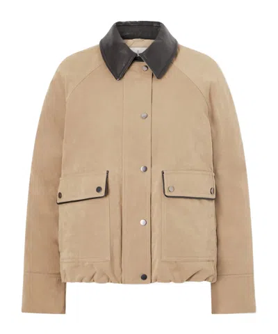 Brunello Cucinelli Leather-trimmed Padded Canvas Jacket In Brown