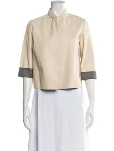 Pre-owned Brunello Cucinelli Leather Colorblock Pattern Biker Jacket In Neutral