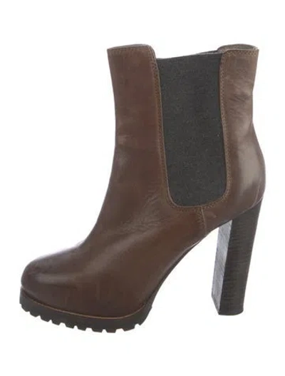 Pre-owned Brunello Cucinelli Leather Colorblock Pattern Chelsea Boots In Brown