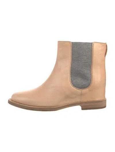 Pre-owned Brunello Cucinelli Leather Colorblock Pattern Chelsea Boots In Neutral