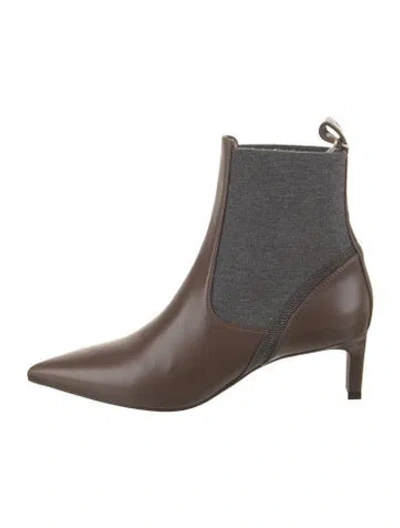 Pre-owned Brunello Cucinelli Leather Colorblock Pattern Chelsea Boots W/ Tags In Brown
