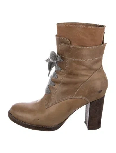 Pre-owned Brunello Cucinelli Leather Colorblock Pattern Combat Boots In Neutral