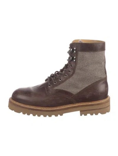 Pre-owned Brunello Cucinelli Leather Colorblock Pattern Hiking Boots In Brown