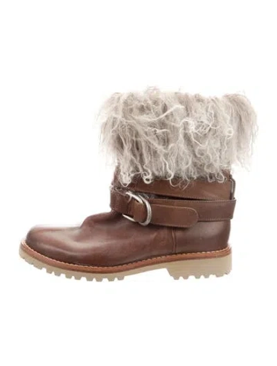 Pre-owned Brunello Cucinelli Leather Colorblock Pattern Lace-up Boots In Transparent