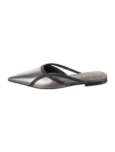 Pre-owned Brunello Cucinelli Leather Colorblock Pattern Mules In Gray