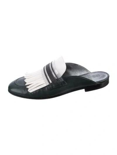 Pre-owned Brunello Cucinelli Leather Colorblock Pattern Mules In Silver