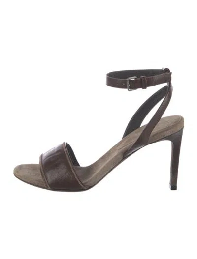 Pre-owned Brunello Cucinelli Leather Colorblock Pattern Sandals In Brown