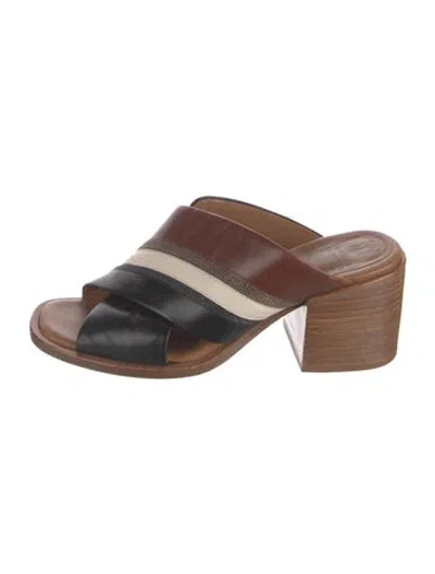 Pre-owned Brunello Cucinelli Leather Colorblock Pattern Sandals In Neutrals