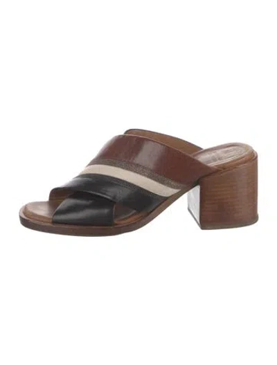 Pre-owned Brunello Cucinelli Leather Colorblock Pattern Slides In Black