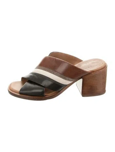 Pre-owned Brunello Cucinelli Leather Colorblock Pattern Slides In Brown