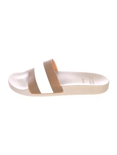 Pre-owned Brunello Cucinelli Leather Colorblock Pattern Slides In Neutral