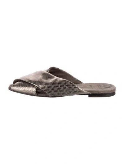 Pre-owned Brunello Cucinelli Leather Colorblock Pattern Slingback Flats In Silver