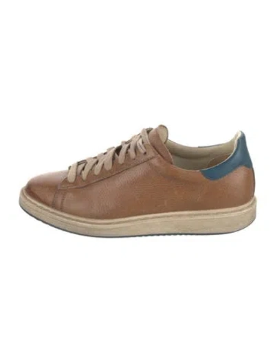 Pre-owned Brunello Cucinelli Leather Colorblock Pattern Sneakers In Neutral
