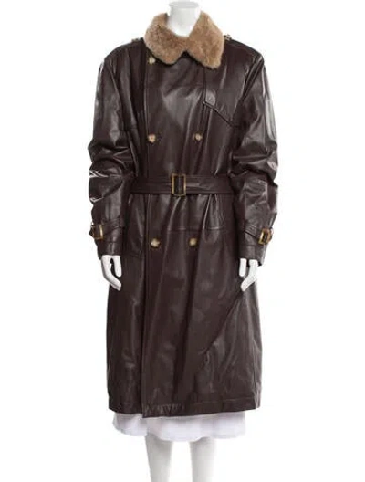 Pre-owned Brunello Cucinelli Leather Colorblock Pattern Trench Coat In Brown