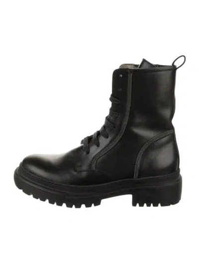Pre-owned Brunello Cucinelli Leather Combat Boots In Black