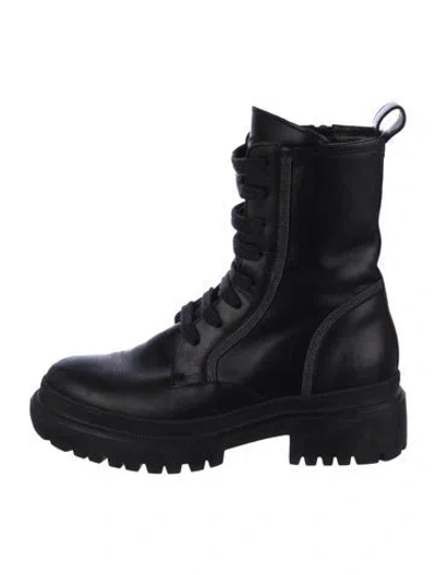 Pre-owned Brunello Cucinelli Leather Combat Boots In Black