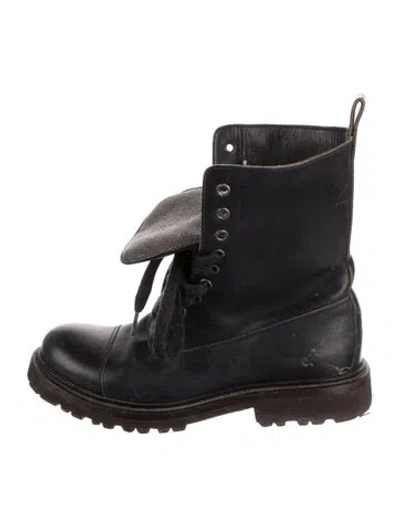 Pre-owned Brunello Cucinelli Leather Combat Boots In Black