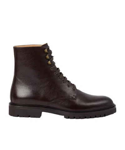 Brunello Cucinelli Leather Combat Boots In Brown