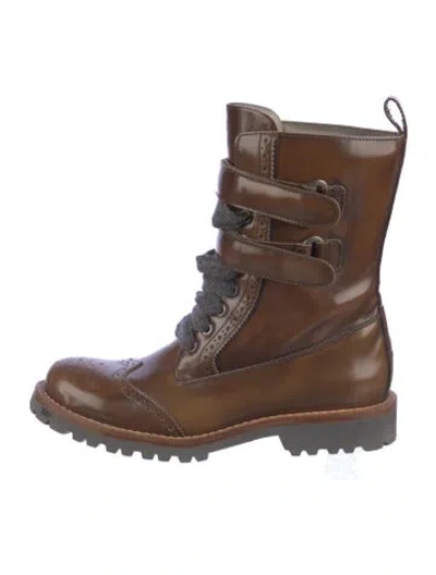 Pre-owned Brunello Cucinelli Leather Combat Boots In Brown