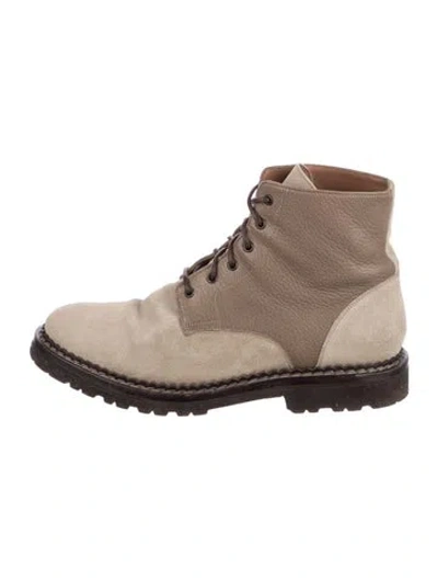 Pre-owned Brunello Cucinelli Leather Combat Boots In Gray