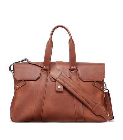 Brunello Cucinelli Leather Country Weekender Holdall In Brown