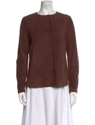 Pre-owned Brunello Cucinelli Leather Crew Neck Blouse In Brown
